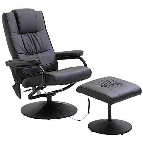 HOMCOM Deluxe Faux Leather Massage Recliner Chair Easy Sofa Armchair Beauty Couch Bed with Foot Stool Black