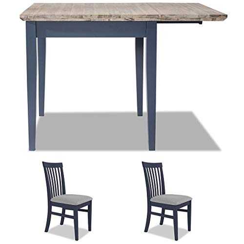 Florence extening table and 2 upholstered chairs set in navy blue. Solid wood kitchen dining table set. Kitchen Breakfast Furniture