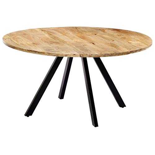 vidaXL Solid Mango Wood Dining Table Industrial Round Home Kitchen Dining Room Dinner Coffee Side End Table Stand Furniture Desk 150cm