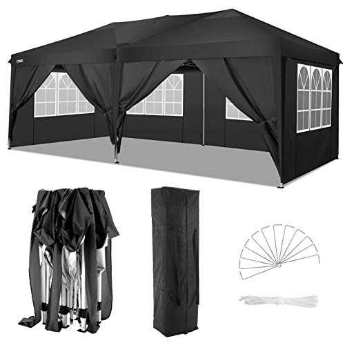 COBIZI 3x6m Pop up Gazebo Heavy Duty Garden Gazebo Tent with 6 Sides, Waterproof, Commercial Tents Outdoor Sun Instant Shelter with Carry Bag, Premium 210D Oxford Cloth with PVC Coated (Black)