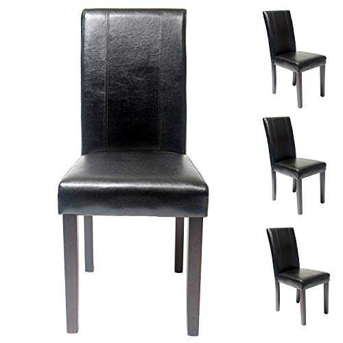 Set of 4 Faux Leather Dining Chairs For Home & Commercial Restaurants [Brown* Black* Red* Beige*] (Black)