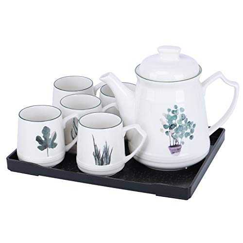 fanquare 8 Pieces Nordic Green Plants Porcelain Tea Set, Ceramic Coffee Set, Tea Service for Household and Party