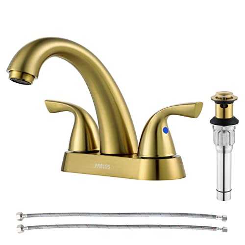 PARLOS 2-Handle Bathroom Sink Faucet with Drain Assembly and Supply Hose Lead-Free cUPC Lavatory Faucet Mixer Double Handle Tap Deck Mounted Brushed Gold,1359808