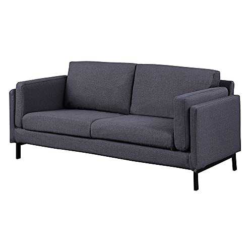 Panana Linen Fabric Sofa Settee Couch Modern Upholstered Compact Sofa with Metal Legs for Living Room Lounge Home Furniture (Dark Gray, 3 Seater)