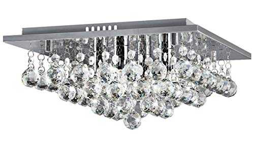 Modern Elegant Square Chandelier Ceiling Light Crystal Droplets Chrome Base M0062