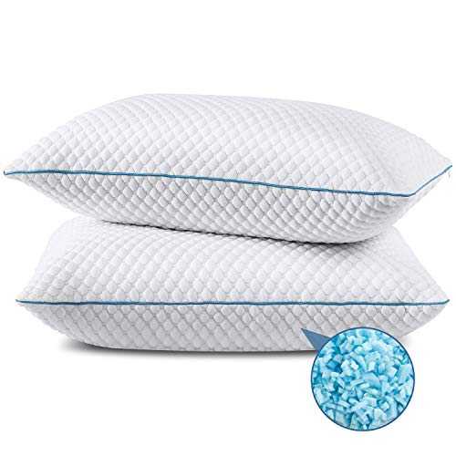 Shredded Memory Foam Pillows 2 Pack Queen Size 20 x 30 Inches, Cooling Bed Pillow for Sleeping Set of 2, Adjustable Gel Pillows for Stomach Side Back Sleepers, CertiPUR-US