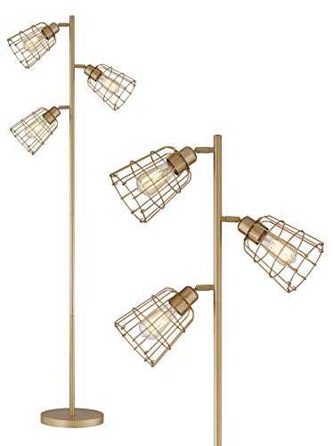 LeeZM Modern 3-Light Floor Lamp for Living Room Bright Lighting Tall Stand Up Lamp Farmhouse Rustic Industrial Gold Tree Floor Lamps for Bedrooms, Office with Reading Light Golden Standing Lamp