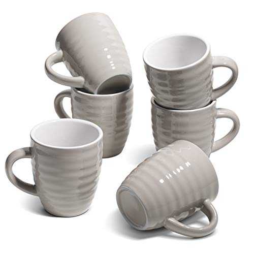 ComSaf Ceramic Coffee Mugs Set of 6, 450ml Large Coffee Mug Tea Cup for Office Home, Porcelain Mug with Handle for Cocoa Cappuccino Cereal, Novelty Mug as Christmas Birthday Gift, Grey
