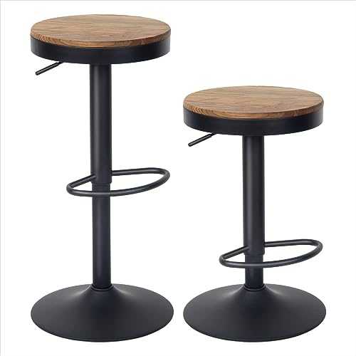 YOUNIKE Set of 2 Bar Stools Solid Wood Breakfast Chair Vintage High Stool Adjustable 360° Swivel Chair High Stool Easy to assemble, Kitchen and Home, Black