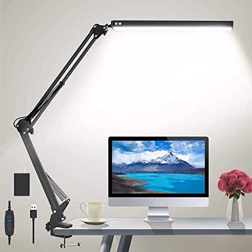 HaFundy LED Desk Lamp,Adjustable Eye-Caring Desk Light with Clamp,Swing Arm Lamp Includes 3 Color Modes,10 Brightness Levels Table Lamps with Memory Function,Desk Lamp for Home,Office,Reading(Black)