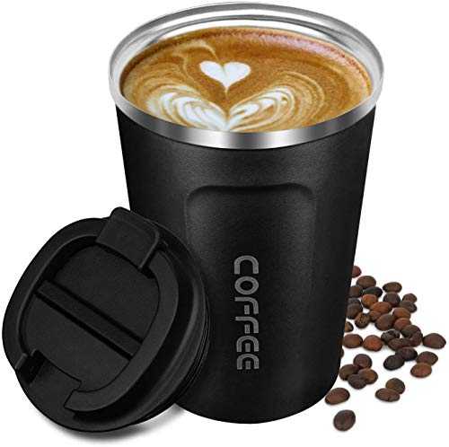 Coffee Cup, Artlive Travel Mug Insulated & Reusable Thermal Stainless Steel with Leakproof Lid & Eco-Friendly for Hot & Cold Drinks 380ml (Black)