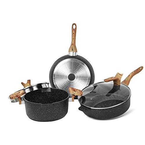 Haufson Asteroid Trio+, Non Stick Cookware with Lid, 5 Pieces Set, Pot And Pan Sets Induction, PFOA Free, Frying Pan 28 cm , Sauté Pan 28 cm with Lid , Casserole 24 cm with Lid