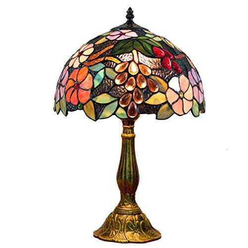 DFBGL Tiffany Style Table Lamp Crystal Grape Floral Stained Glass Desk Lamps E27 Vintage Lampshade Art Deco Bedside Night Light for Living Room Bedroom Lighting
