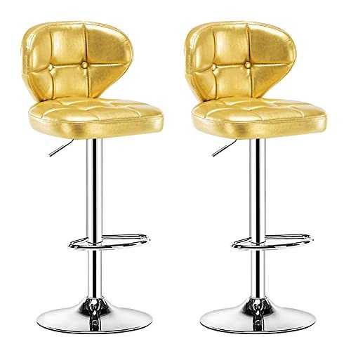 Lwjjby Barstool Swivel Bar Stool Set Of 2, Counter Height Adjustable Bar Chair, Modern PU Leather Bar Stools, For Home Kitchen Room Chairs (Color : Gold, Size : 2 pcs)