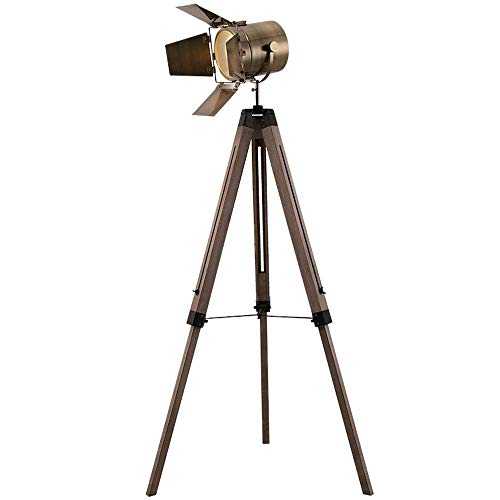 Waqihreu Floor Lamp Tripod Retro, Adjustable Height, with Wooden Legs, E27 Lamp Holder for Living Room Bedside Study Reading and Office