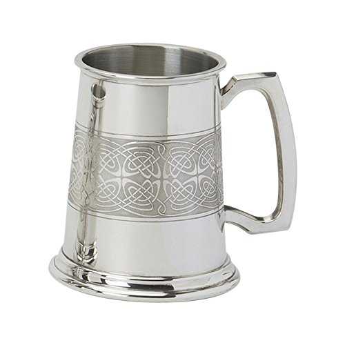 Edwin Blyde 60200 & Co 1 Pint Tankard with Solid Metal Base-Rolled Celtic Pattern Around The Body with Standard Handle, Pewter, 11 x 14.5 x 11 cm