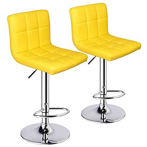 Leopard Outdoor Products Leopard Bar Stools, Modern PU Leather Adjustable Swivel Bar Stool with Back, Set of 2 ( Yellow )