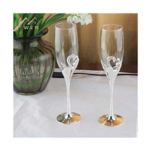 KJGHJ Silver Finish Metal Heart Shape Champagne Glass With Diamonds, Champagne Flute For Weddings/party Martini Glass, Champagne Flutes