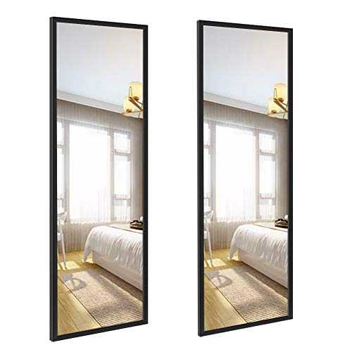 Amazon Brand – Eono Black Full Length Wall Mirror, 14 x 48 Inches Rectangle Framed Mirror for Home Decor, 2 Pack, 122x35cm