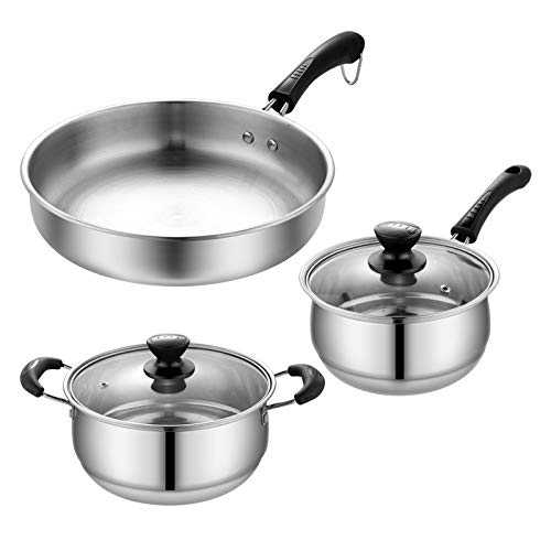Cookware Set 5 Pieces, Pot & Pan Sets, Fry Pan, Milk Pan Double Mouth, Soup Pot, Suitable for Induction, Electric and Gas Hobs