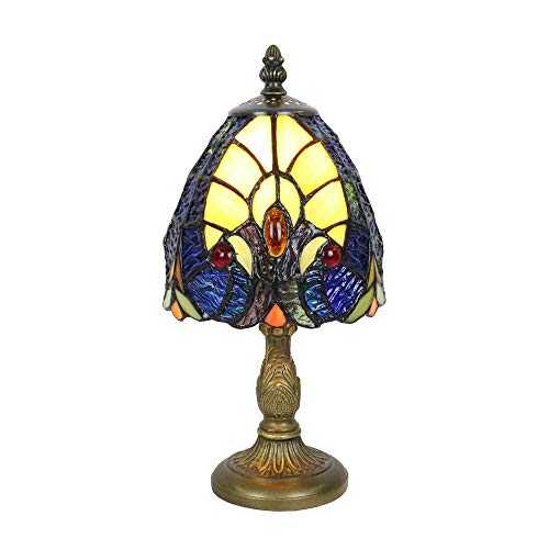 Tokira Blue Tiffany Styled Baroque Table Lamp, 6 Inch Traditional Stained Glass Reading Night Light, Art Deco Standard Bedside Desk Lamp for Living Room Bedroom Moden, Free Bulb