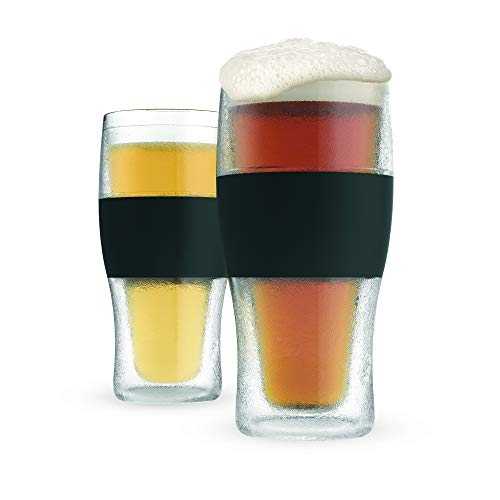 Host Freeze Beer Glasses, 16 Ounce Freezer Gel Chiller Double Wall Plastic Frozen Pint Glass, Set of 2, Black