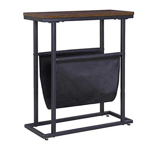 FIVEGIVEN Small Narrow Side Table Retro Industrial End Table with Magazine Rack Espresso 8 Inch