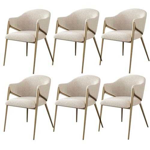 DXDRT Dining Chair Set, Upholstered Sherpa Kitchen Dining Room Chairs with Backrest and Stainless Steel Legs, Modern Side Chairs for Kitchen,Dining Room,Bedroom,Living Room,Vanity,White,Set of 6