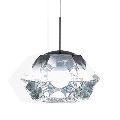 Tom Dixon Cut Short Pendant Light | Luxury Chrome Hanging Lamp | Silver Mirror Finish Transforms into a Translucent Kaleidoscopic Gem | Brighten any Room in Style | Diamond Cut Light - Chrome