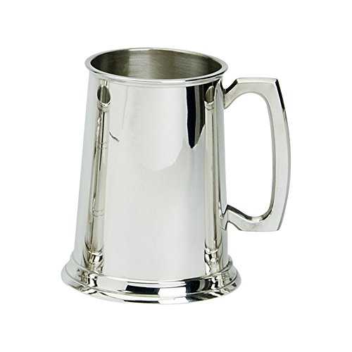 Edwin Blyde & Co 1 Pint Tankard with Glass Base-Plain Body with Traditional Standard Handle, Pewter, 11 x 14.5 x 11 cm