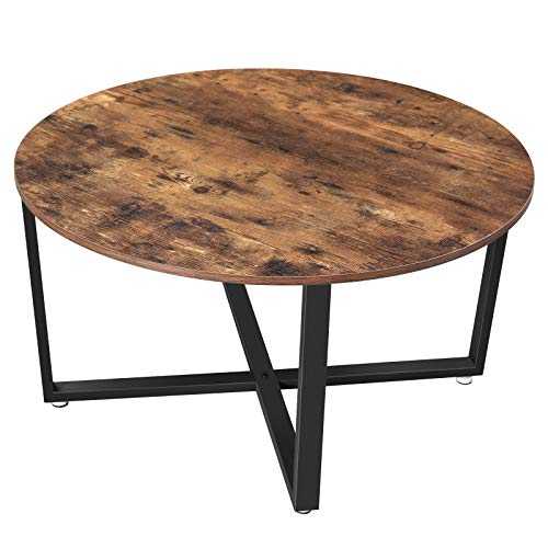 VASAGLE Round Coffee Table, Industrial Style Cocktail Table, Durable Metal Frame, Easy to Assemble, for Living Room, Bedroom, Rustic Brown and Black LCT88X