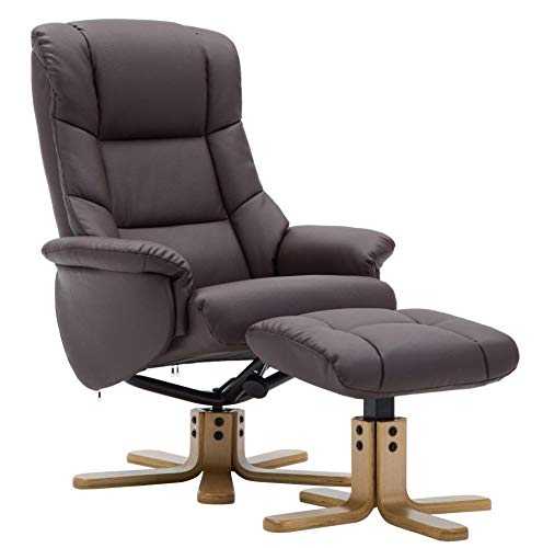 GFA The Florence, Swivel Recliner Chair & Footstool in Brown PU Faux Leather