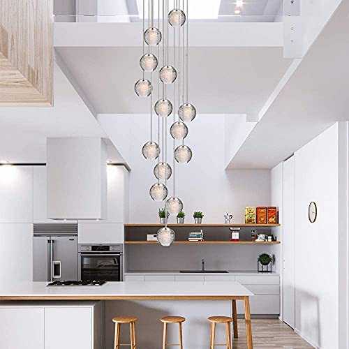 Gweat 14-Light Crystal Chandelier Modern Pendant Light, LED Raindrop Ceiling Lamp Crystals Ball Hanging Fixture Lighting, G4 Staircase For Living Room Hotel Hallway Foyer Entry Way Chandelier