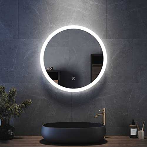 ELEGANT 600x600mm Round Illuminated LED Light Bathroom Mirror Makeup Mirror with Sensor Touch Control,Dustproof &Anti-fog,Cool White Light