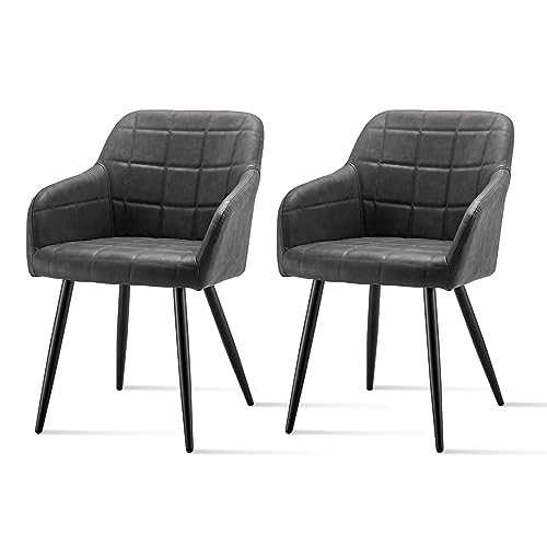 OFCASA Set of 2 Accent Tub Chairs Grey Faux Leather Occasional Upholstered Seat with Armrests Sofa Armchair for Living Room Reception Office