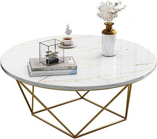 Deezu Nest Of Tables White Coffee Table Side Tables Laptop Table Wrought Iron Side Coffee Marble with Black/Gold Finish Legs Round End for Living Room (Color, Gold, Size, 50cm),Gold,50cm