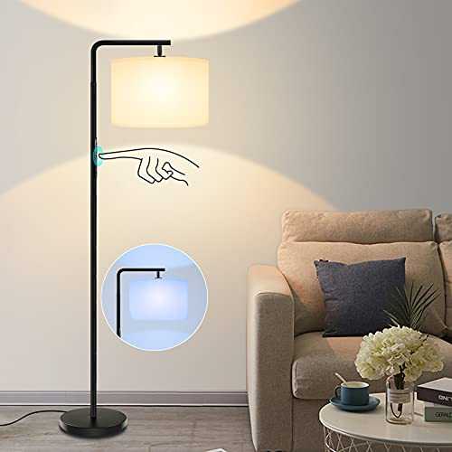 Led Floor Lamps,Haruu 10 Lighting Modes Touch Control Standing Light with Hanging Lamp Shade and 15W Led Bulb,Stepless Dimming, Modern Reading Floor Light for Living Room,Bedroom,Office