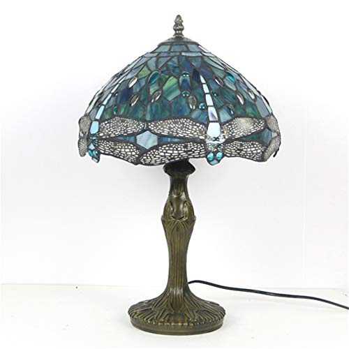 Tiffany Style Table Lamps, Antique Style Stained Glass Dragonfly Style Bedroom Bedside Lamp Wide 12 Inch Height 18 Inch, Shade Lamp Bed/Living Room
