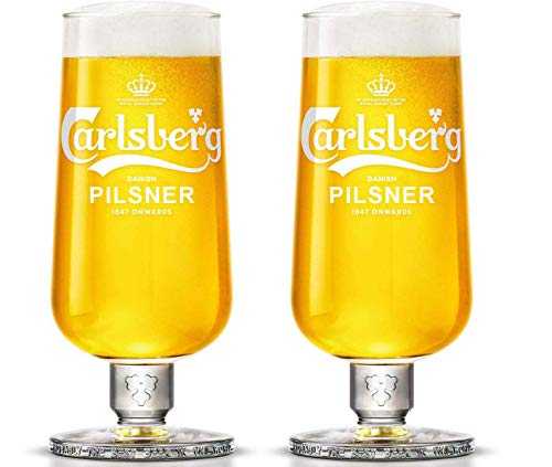 2 x Carlsberg Pilsner Pint Chalice Glass Nucleated Toughened and CE Marked
