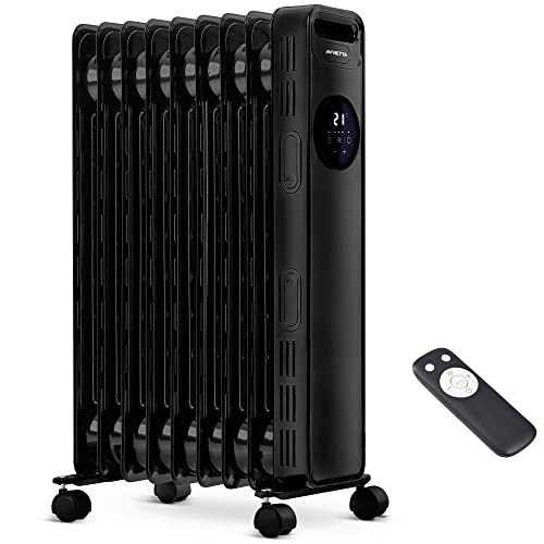 NETTA Oil Filled Radiator Heater 2000W with Timer, Remote Control, LED Digital Display - Black