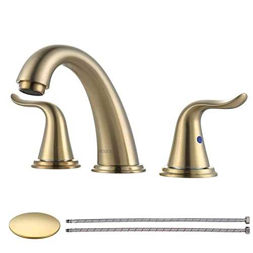 WOWOW Widespread Bathroom Faucet Brushed Gold Bathroom Sink Faucet 3 Hole Vanity Faucet 2 Handle Basin Faucet 8 Inch Mixer Tap with Pop Up Drain and Supply Hose