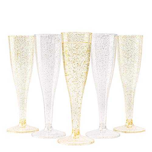 Matana - 120 Premium Multi-Use Plastic Silver & Gold Champagne Flutes - 150ml