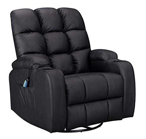 WestWood Massage Cinema Recliner Sofa Chair PU Faux Leather Armchair Swivel Rocking With Heating Function Cup Holder WW-MLS12 Black