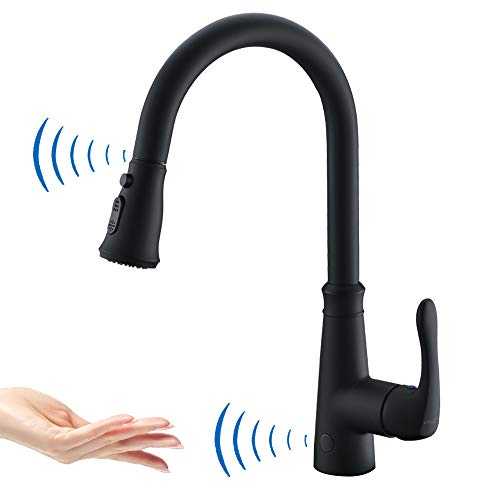 GEOATON Sensor touchless Kitchen Sink Taps Automatic Sensor Kitchen Sink Mixer Faucet with Pull-Down Sprayer Single Lever Swivel Spout Matte Black