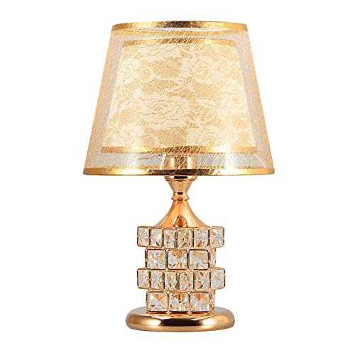ZGYQGOO Crystal table lamp with LED night light, double layer PVC lampshade, modern art deco bedside lamp - E27, suitable for living room bedroom dining room (Color : Gold)