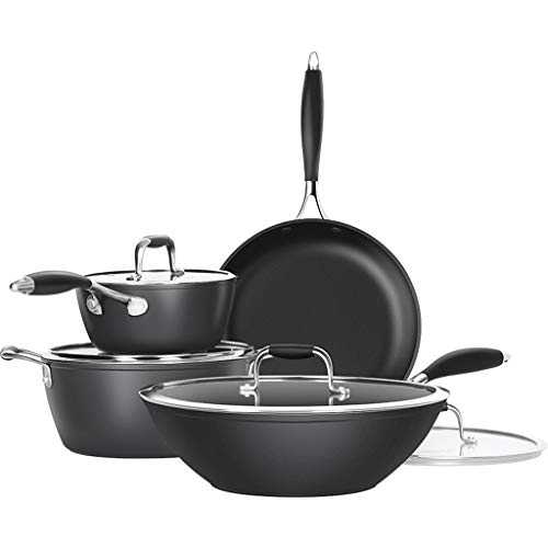 Cookware Set Cookware Set Non-stick Cookware Set Full Set Of Household Induction Cooker Gas Stove Pot Four-piece Combination Healthy material (Color : Black, Size : 4-piece set)