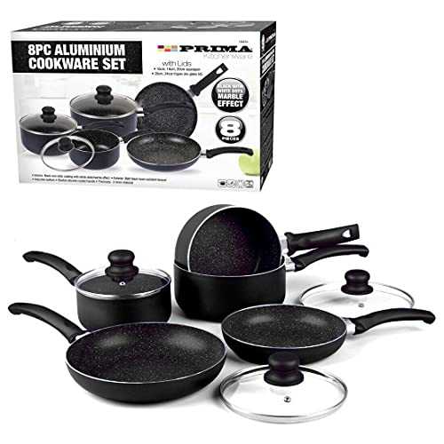 8PC COOKWARE Non Stick Kitchen PAN Set Black Saucepan Frying PAN Pot Induction