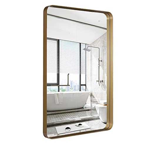 GIFTTROVE Wall Mirror for Bathroom, Metal Framed Bathroom Mirror with Rounded Corner, Rectangle Wall Mounted Glass Panel Decorative Mirror (Gold, 24" x 36")