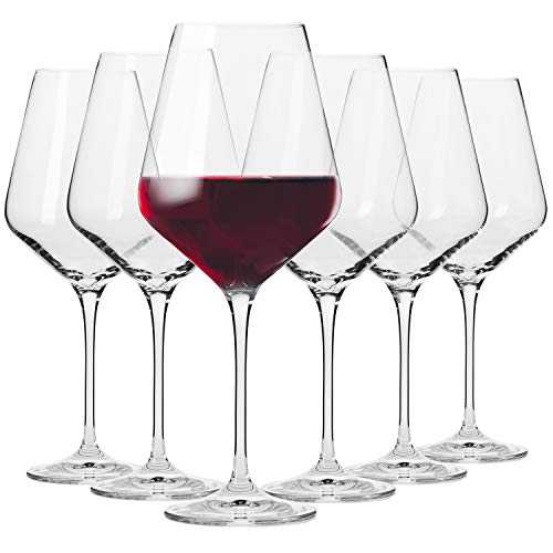 Krosno Red Wine Glasses | Set of 6 | 490 ML | Avant-Garde Collection | Crystal Glass | Perfect for Home, Restaurants and Parties | Dishwasher and Microwave Safe
