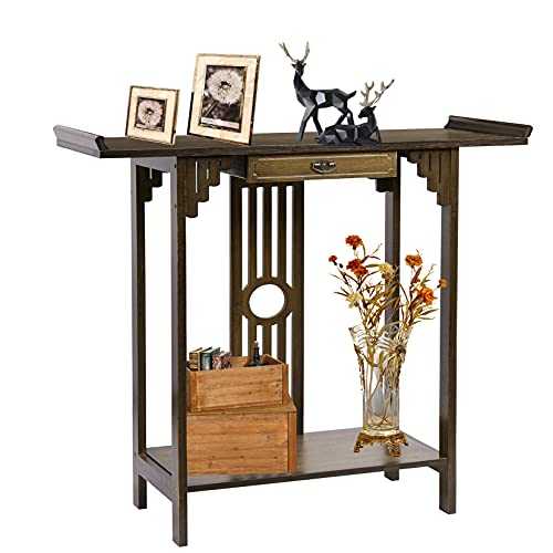 Console Table Hallway 81.5x31.2x82.8cm Chinese Style Vintage Foyer Table with Drawer Bamboo Porch Table Hall Console Table Sofa Table Entryway Table,Retro Brown Colors